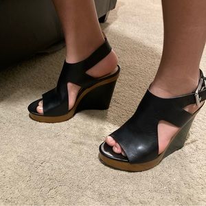 Michael Kors Josephine Cutout Wedge Sandals ~ Black Leather